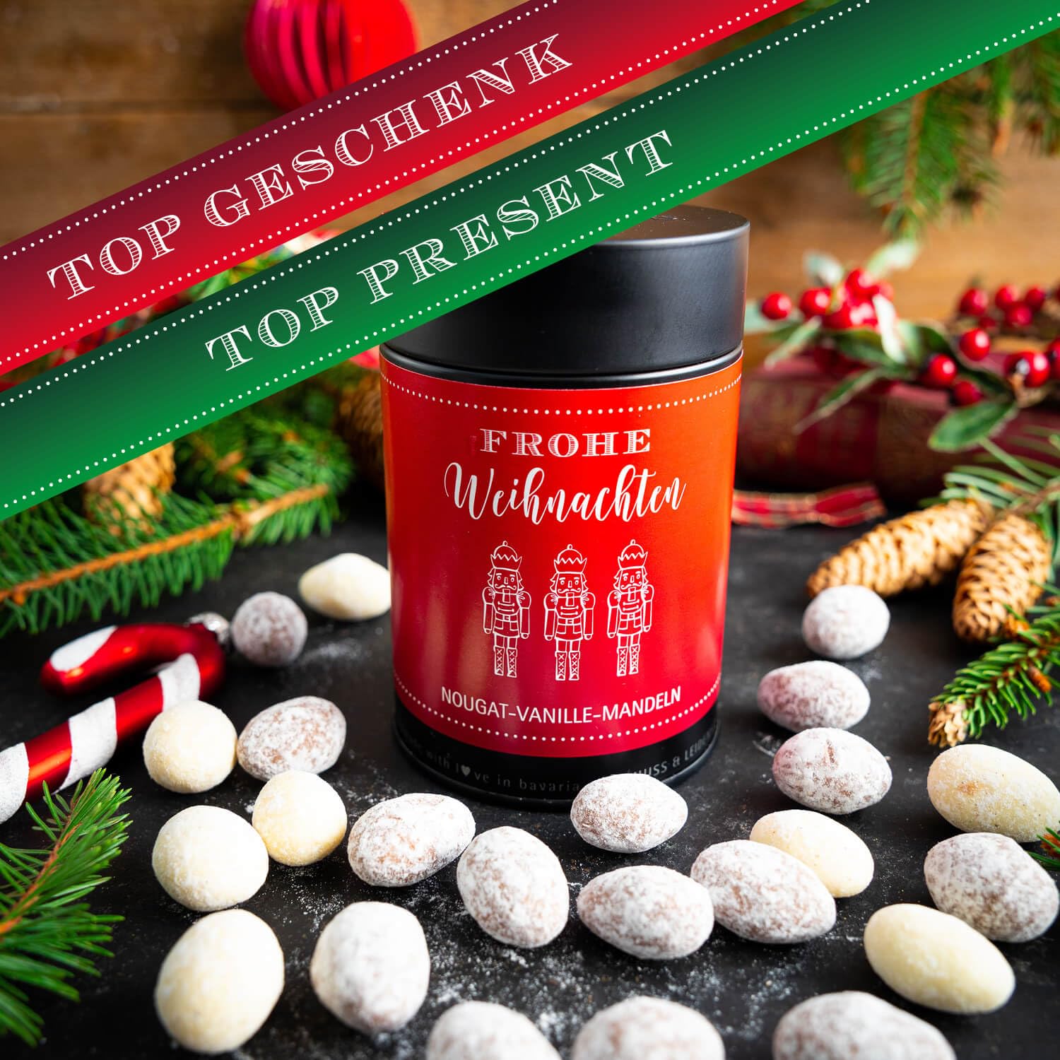 hallingers-schokolade-frohe-weihnachten-nougat-mandeln-150g-dose image 3