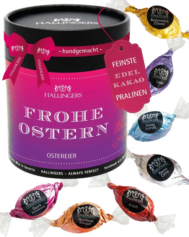 hallingers-pralinen-frohe-ostern-osterei-400g-xxl-geschenkdose image 1