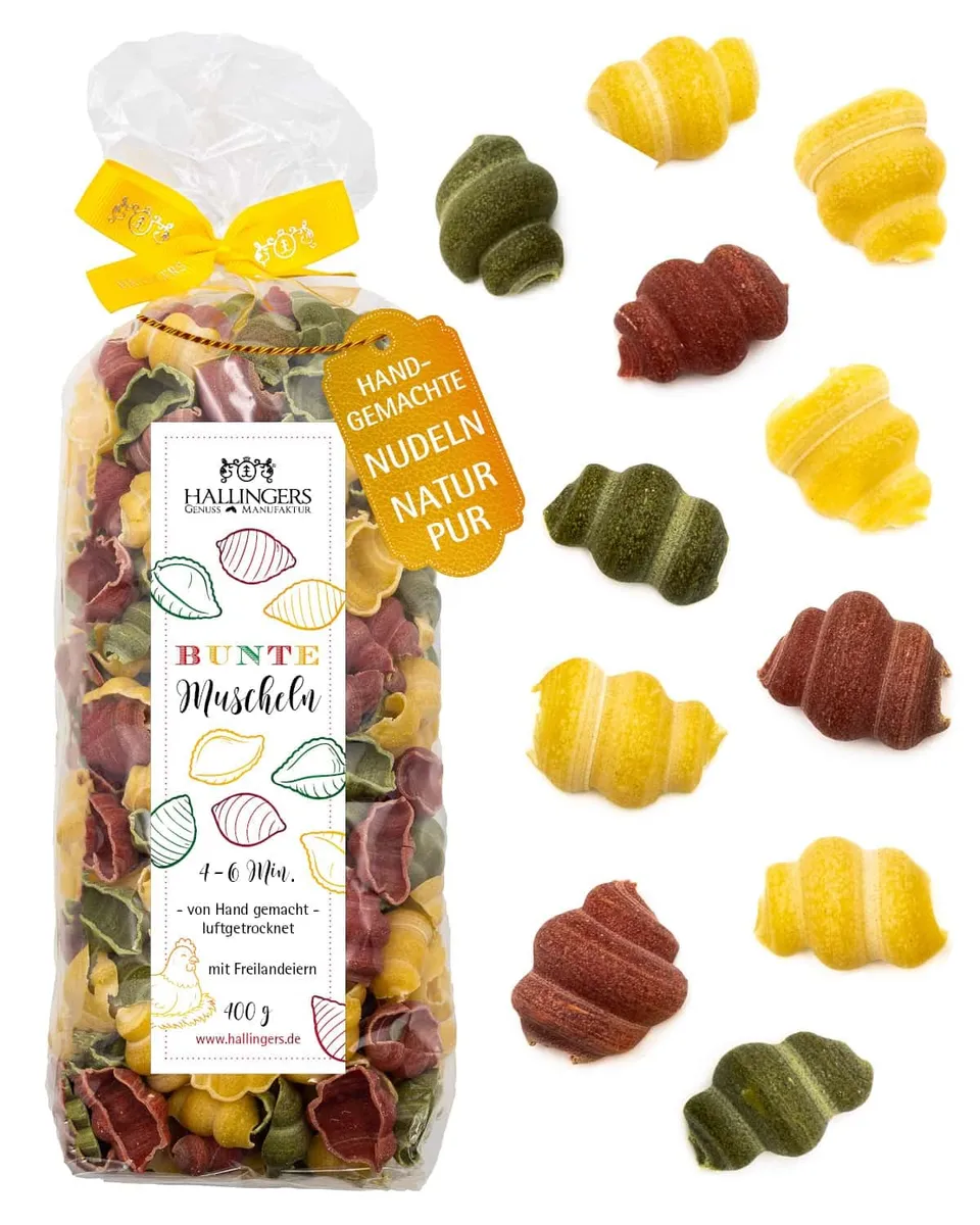 hallingers-kochen-bunte-muscheln-pasta-400-g-freilandei image 1
