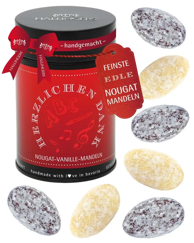 hallingers-schokolade-herzlichen-dank-nougat-mandeln-150-g image 1