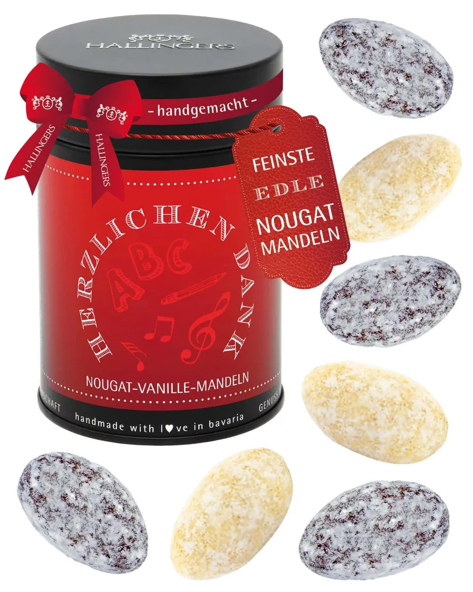 hallingers-schokolade-herzlichen-dank-nougat-mandeln-150-g image 1