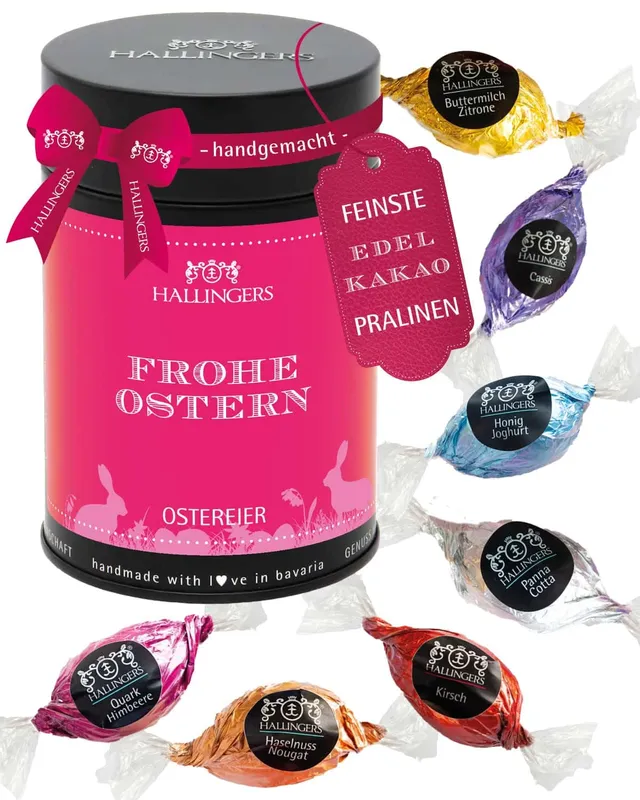 hallingers-pralinen-frohe-ostern-ostereier-10-st-ck-dose-150-g image 1