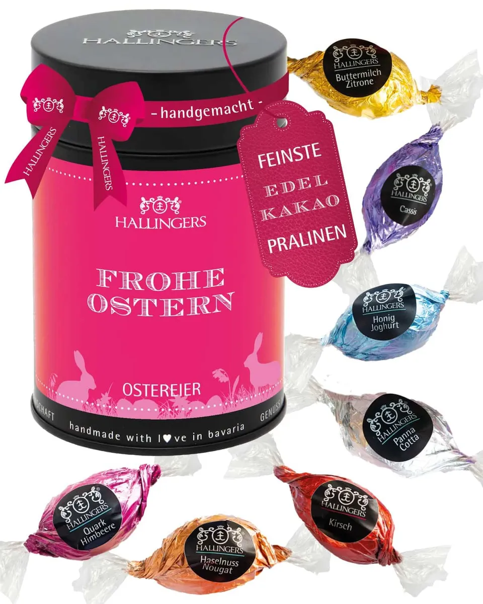 hallingers-pralinen-frohe-ostern-ostereier-10-st-ck-dose-150-g image 1
