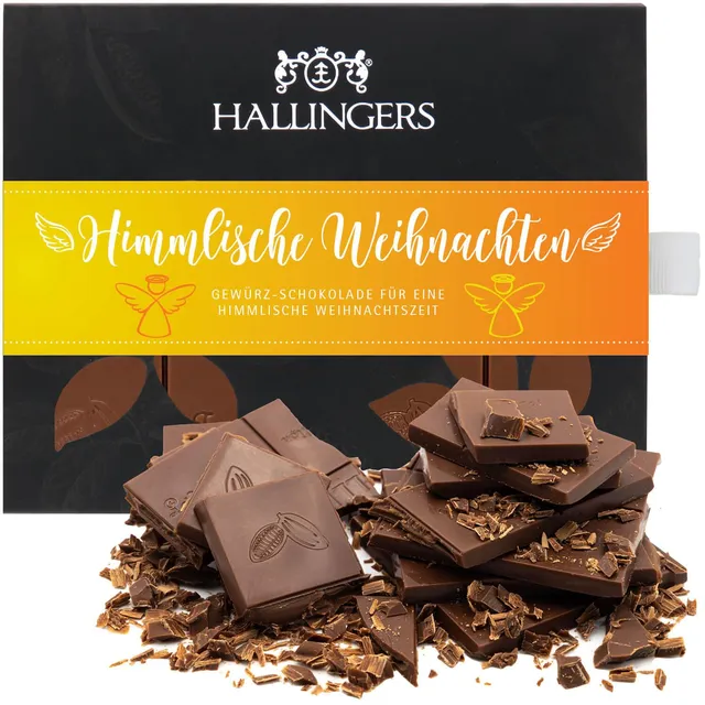 hallingers-schokolade-himmlische-weihnacht-tafel-vollmilch-gew-rz image 1