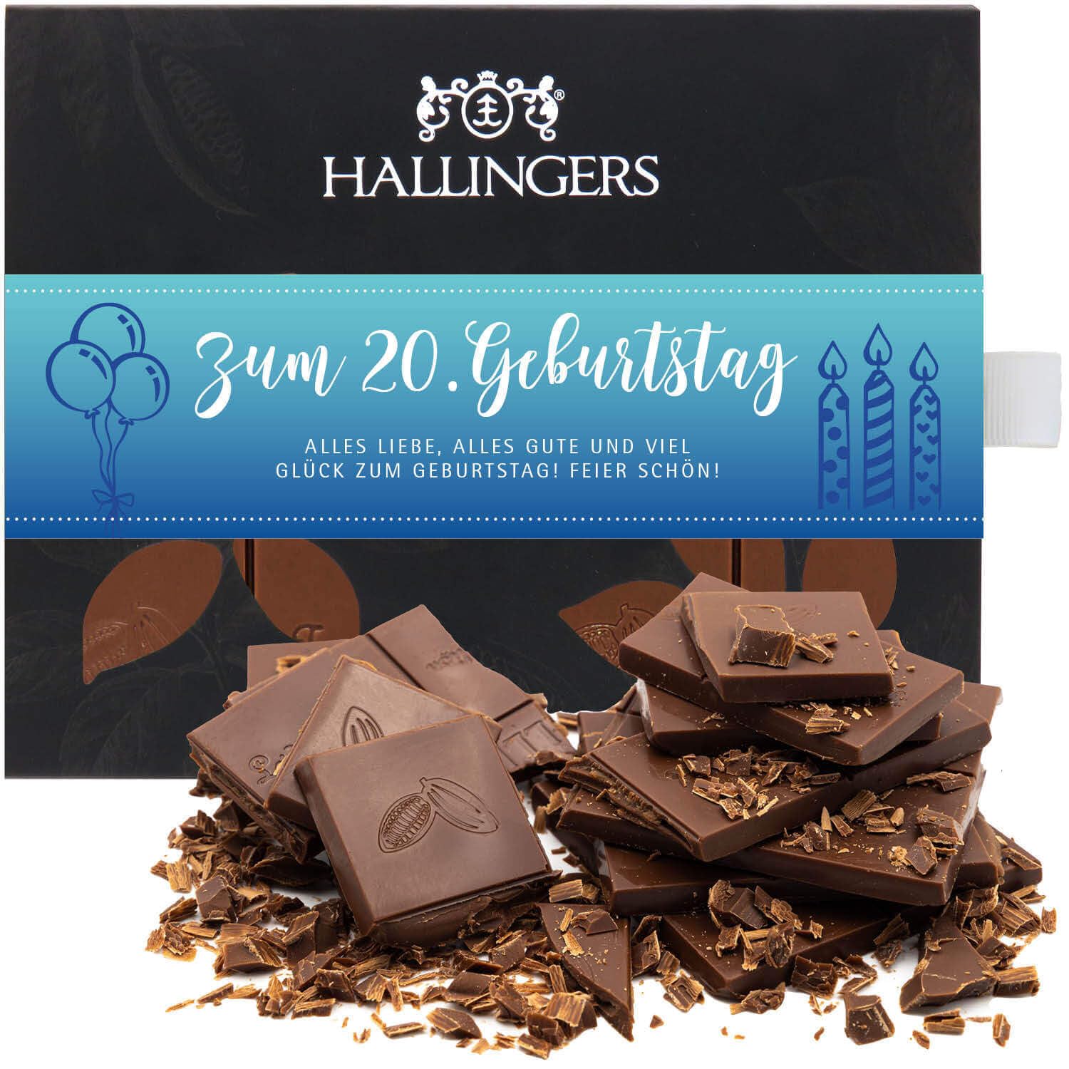 hallingers-schokolade-zum-20-geburtstag-tafel-pur-90-g-geschenk image 1