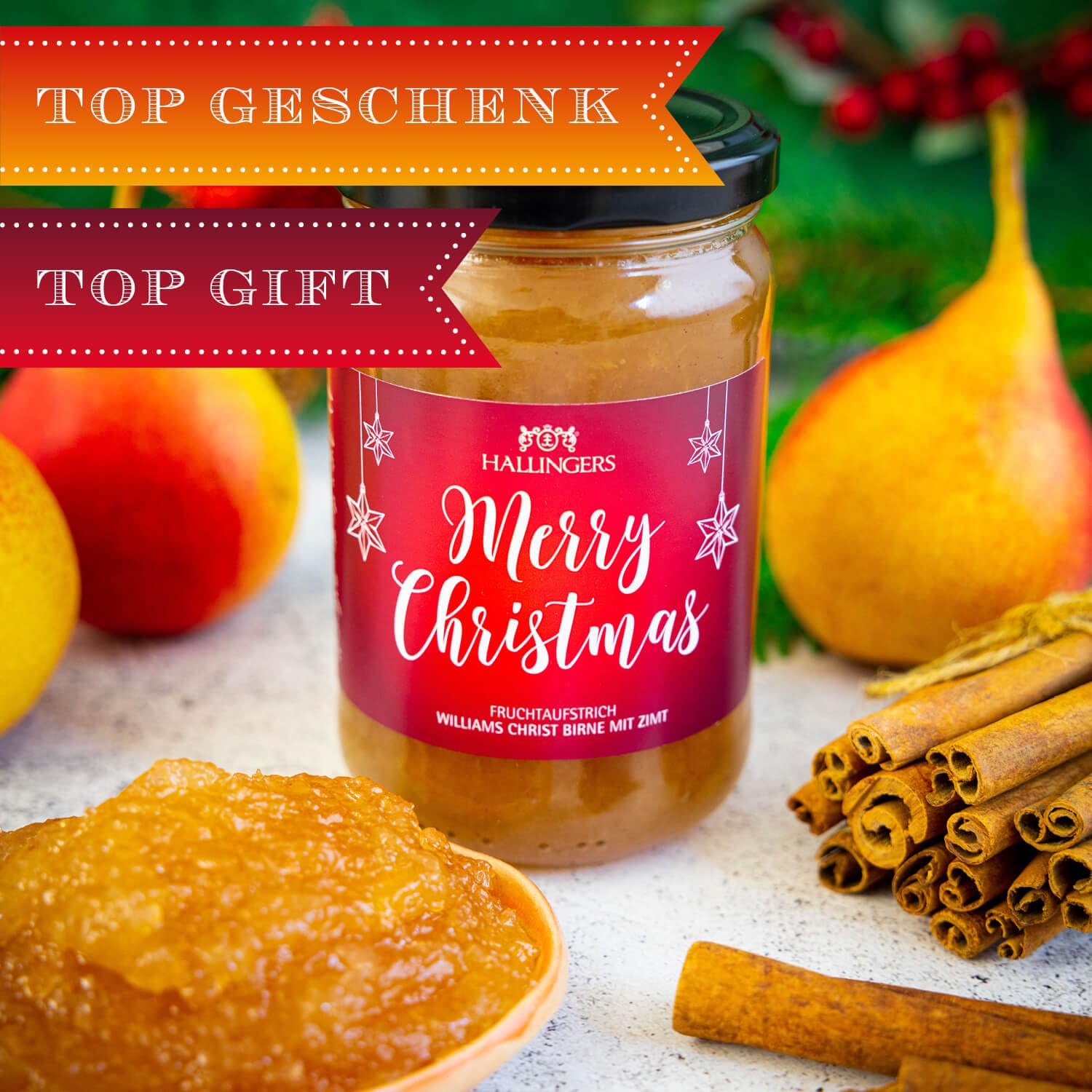 hallingers-merry-christmas-fruchtaufstrich-williams-birne-330g image 3