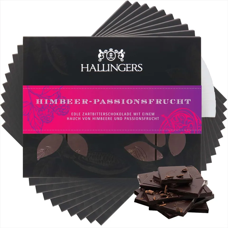 hallingers-schokolade-himbeer-passionsfrucht-tafeln-10x-vegan image 1