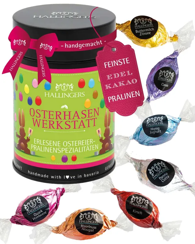 hallingers-pralinen-osterhasen-werkstatt-ostereier-150g-dose image 1