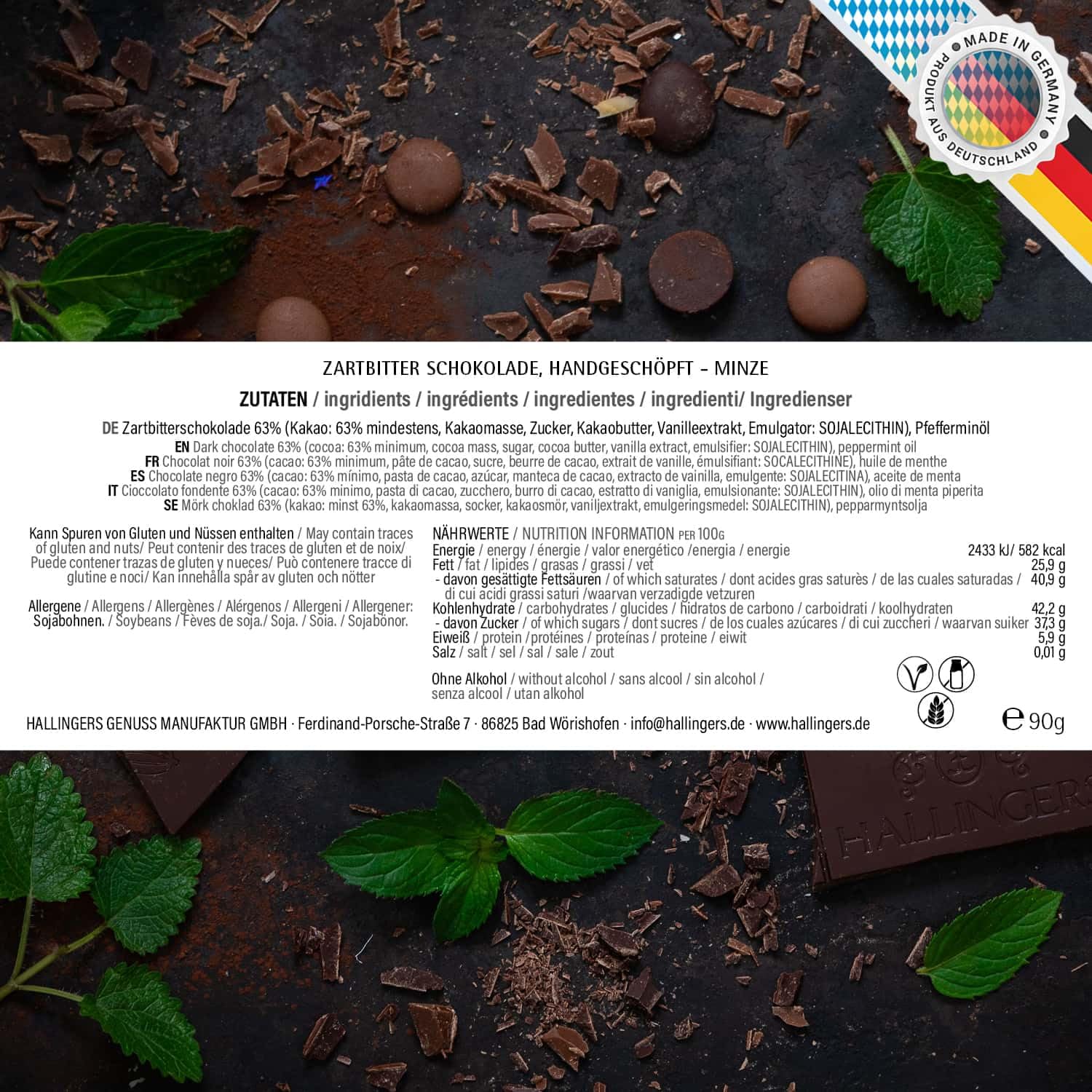 hallingers-schokolade-happy-birthday-green-tafel-minze-vegan-90g image 6