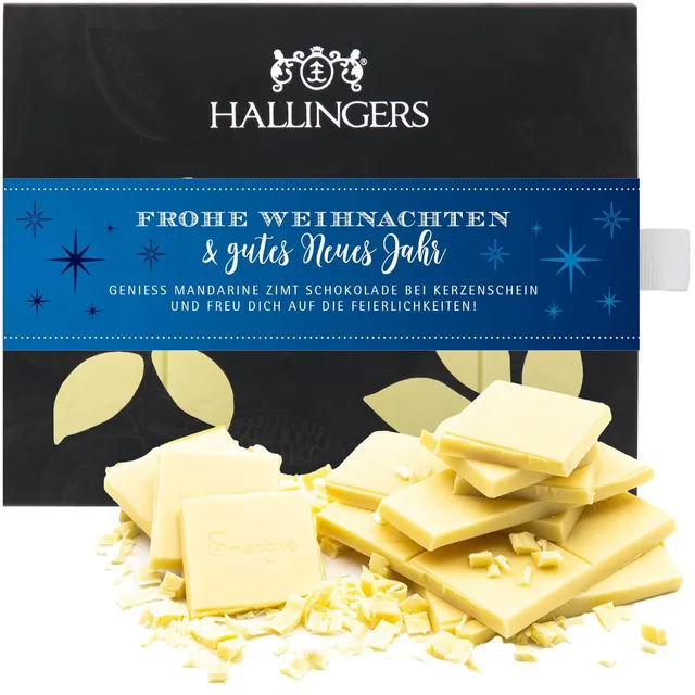 hallingers-schokolade-frohe-weihnacht-tafel-wei-mandarine-zimt image 1