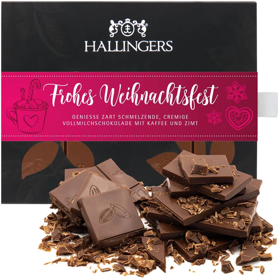 hallingers-schokolade-frohes-weihnachtsfest-tafel-kaffee-zimt-90g image 1
