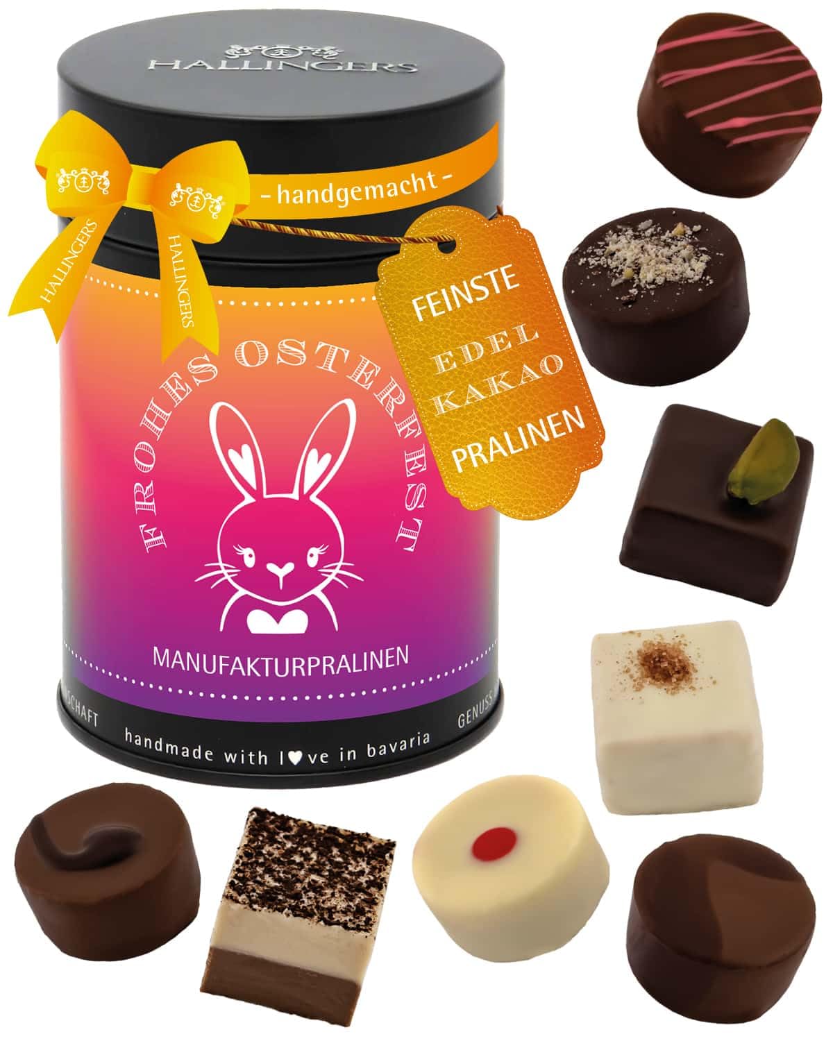 hallingers-pralinen-frohes-osterfest-ohne-alkohol-150g-dose image 1