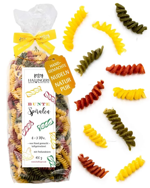 hallingers-kochen-bunte-spiralen-pasta-400g-freilandei image 1