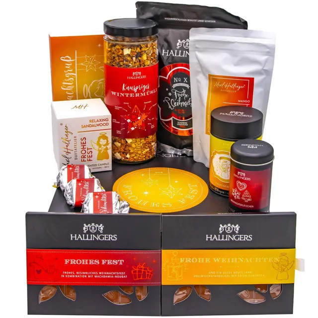 hallingers-geschenkset-frohes-fest-xxl-geschenkkorb-feinkost-2274g image 1