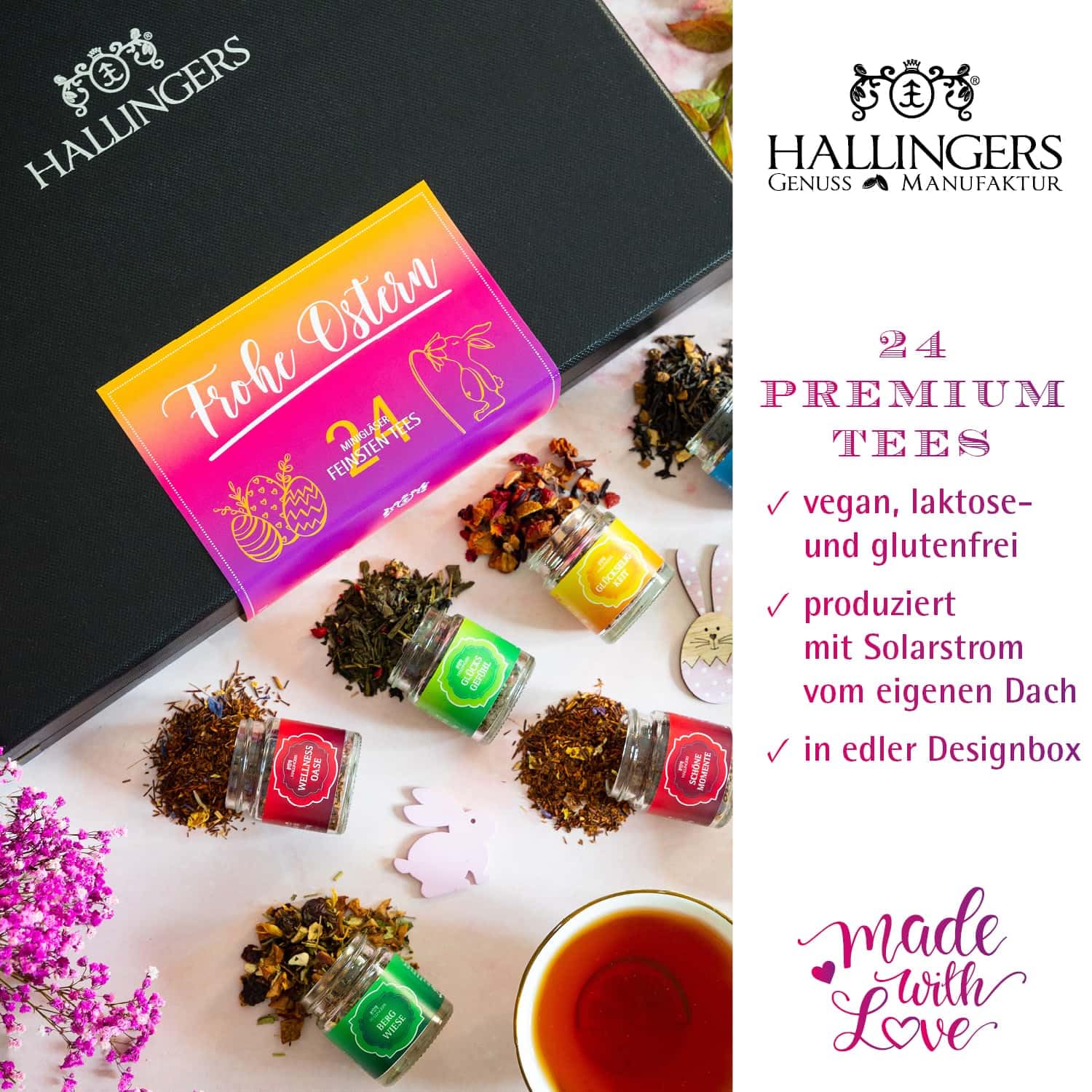 hallingers-tee-frohe-ostern-geschenk-set-24-sorten-225g image 2