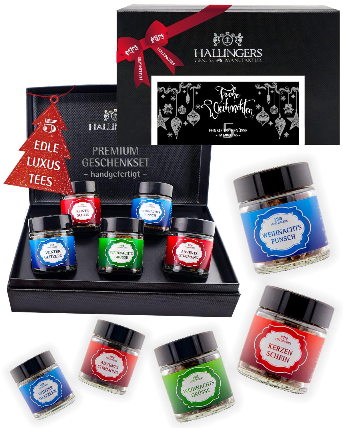 hallingers-tee-frohe-weihnachten-5-tees-geschenkbox image 1