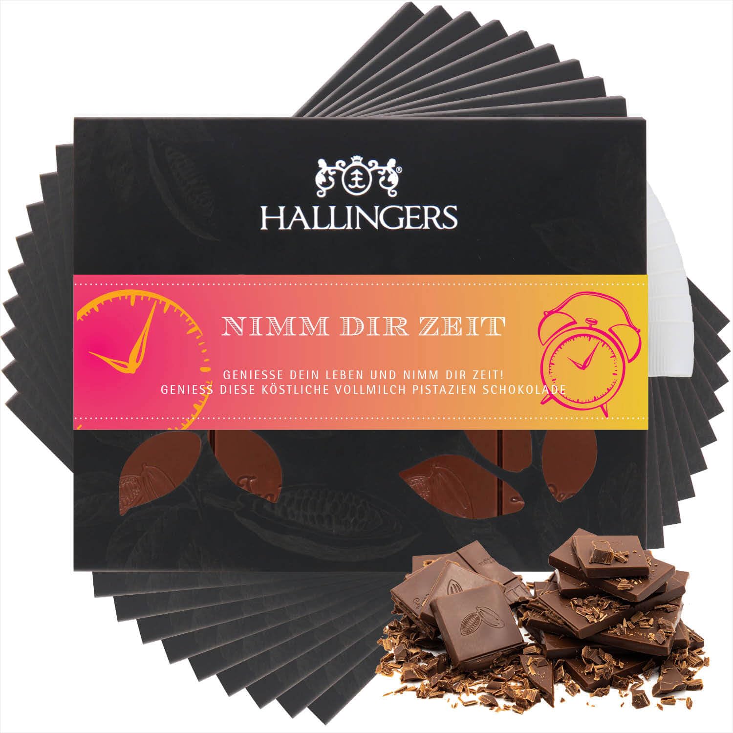 hallingers-schokolade-nimm-dir-zeit-tafel-10x-pistazie-amaretto image 1
