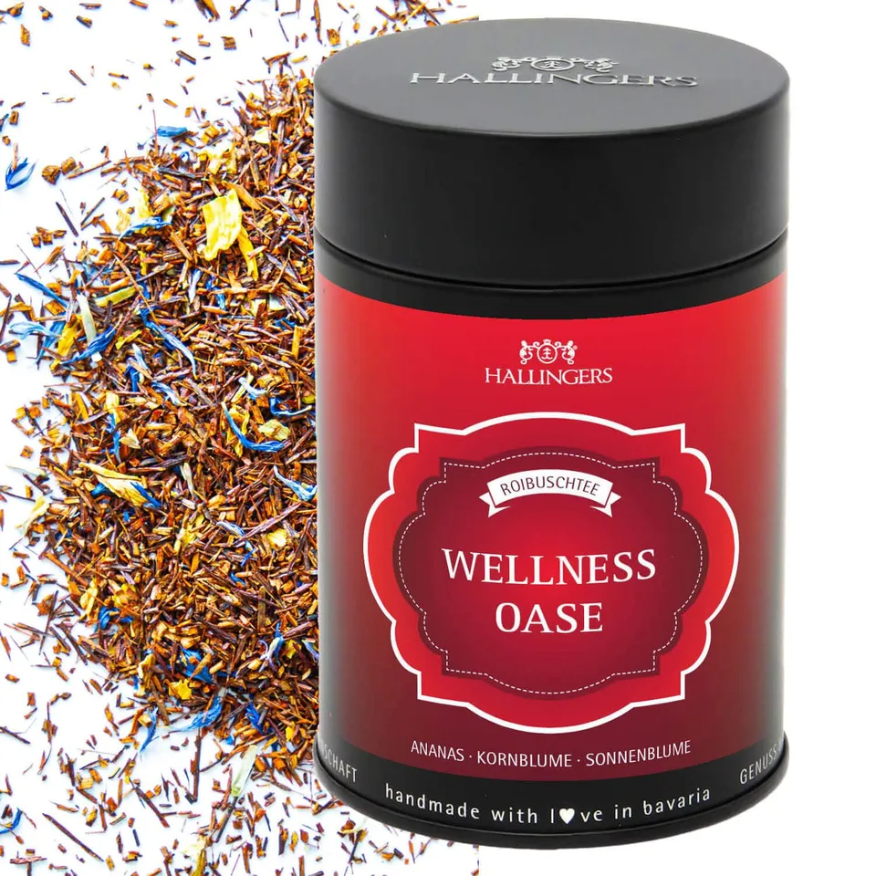 hallingers-tee-wellness-oase-rooibos-tee-lose-geschenk-dose-ananas image 1