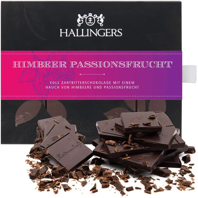 hallingers-schokolade-himbeer-passionsfrucht-vegan-tafel-90g image 1