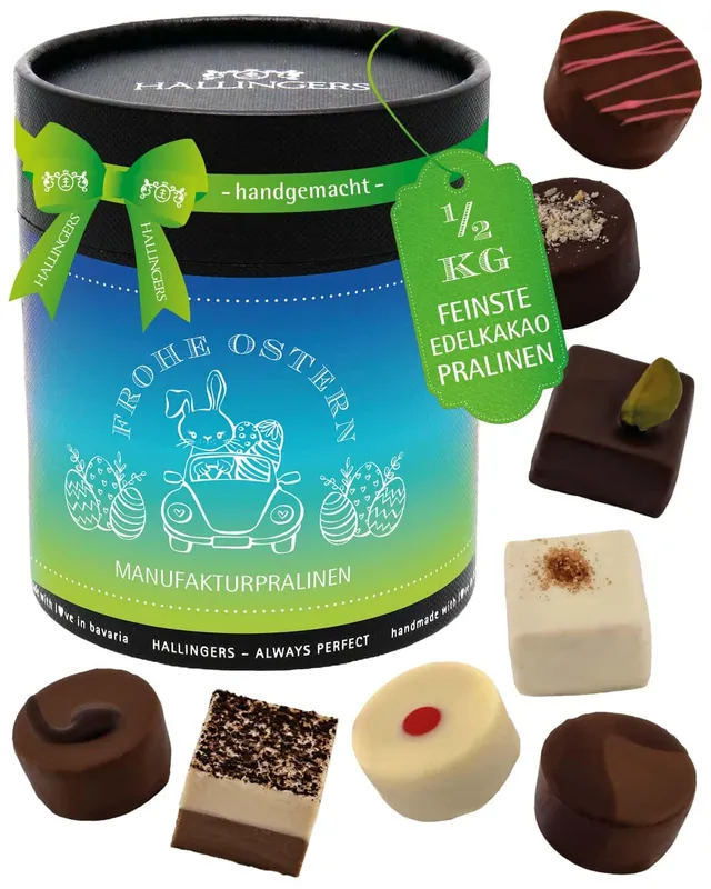 hallingers-pralinen-frohe-ostern-xxl-dose-500g-ohne-alkohol image 1