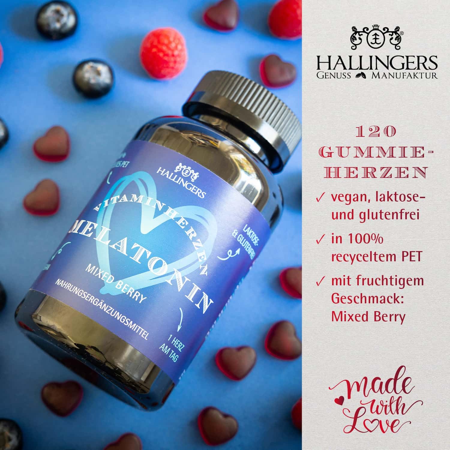 hallingers-wellness-melatonin-herz-gummies-120-mixed-berry-0-5-mg-vegan image 3