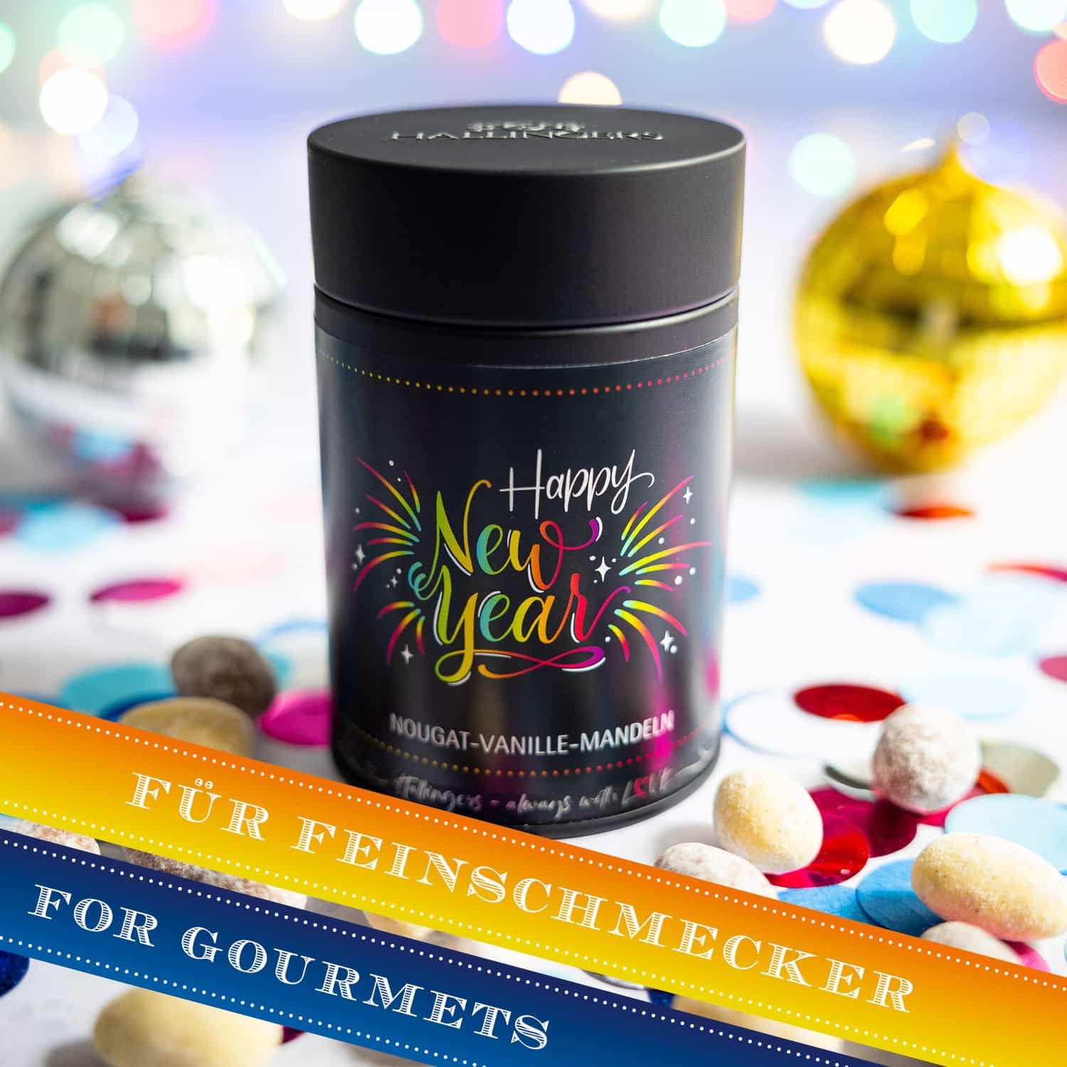 hallingers-schokolade-happy-new-year-nougat-mandeln-150g-dose image 3