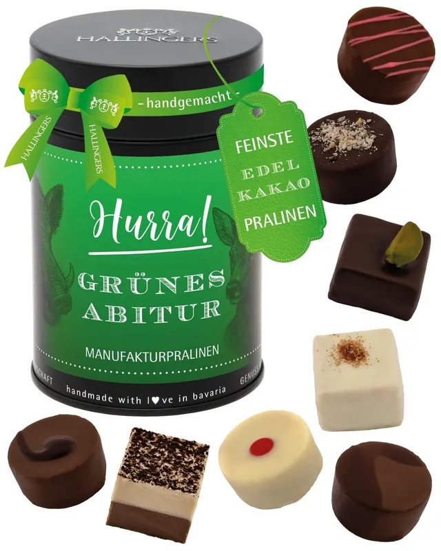 hallingers-pralinen-hurra-gr-nes-abitur-geschenkdose-edelkakao-12-st image 1