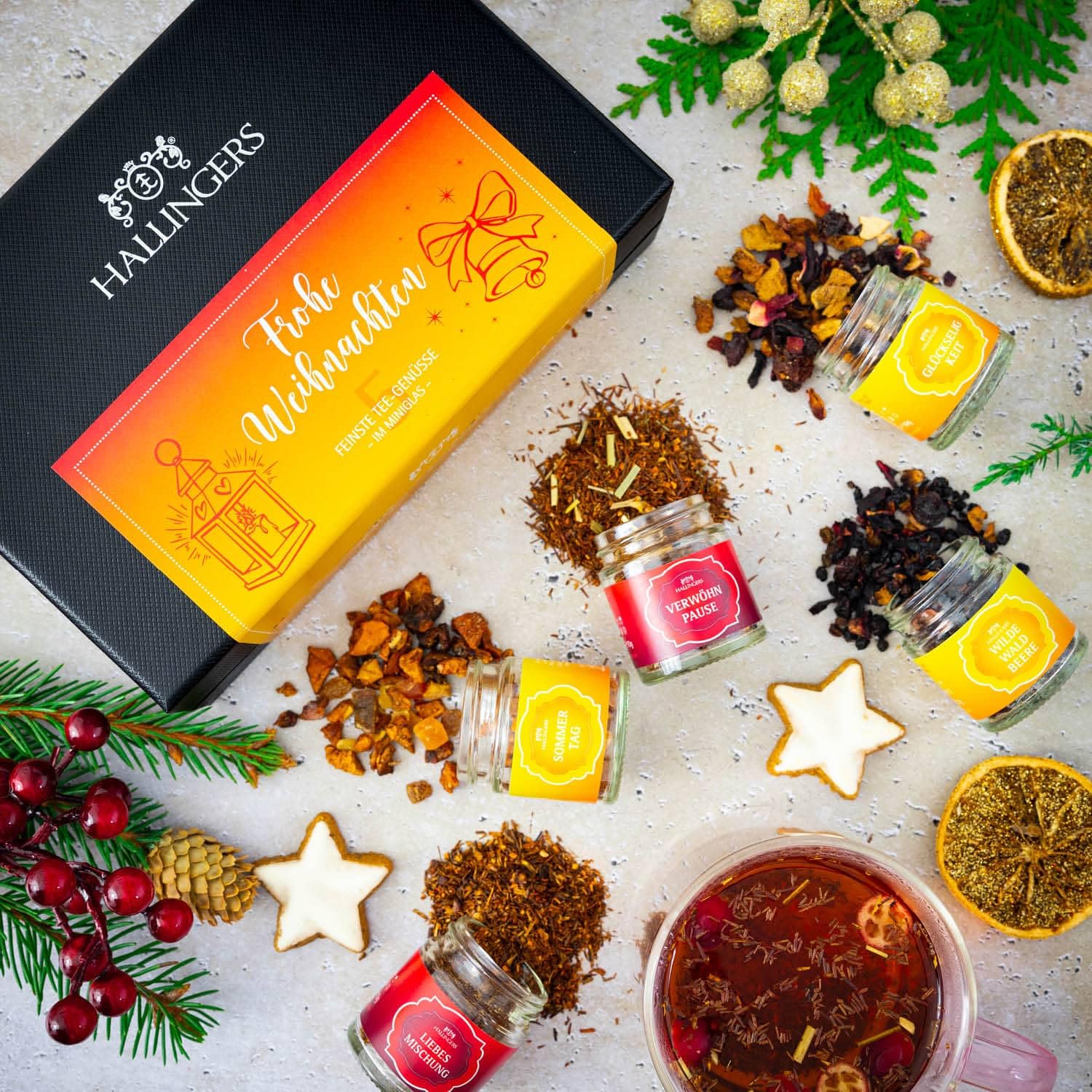 hallingers-tee-geschenkset-frohe-weihnachten-5-sorten-50g image 2