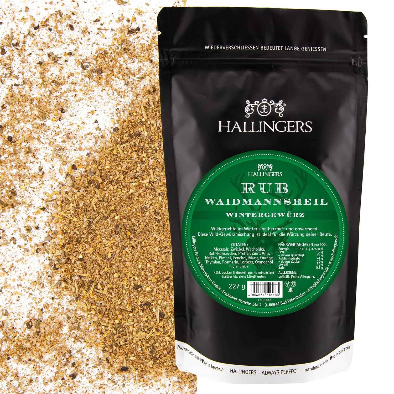 hallingers-kochen-wildwurst-rub-gew-rz-bbq-j-ger-geschenk-227g image 1