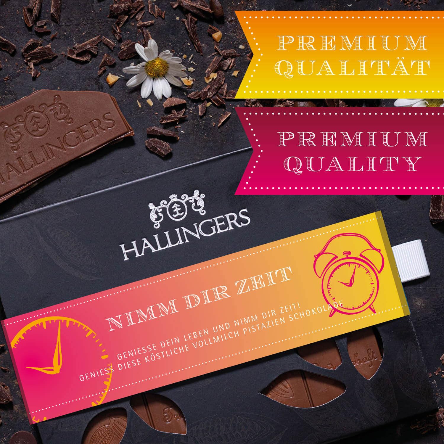hallingers-schokolade-nimm-dir-zeit-pistazie-amaretto-tafel-90g image 3