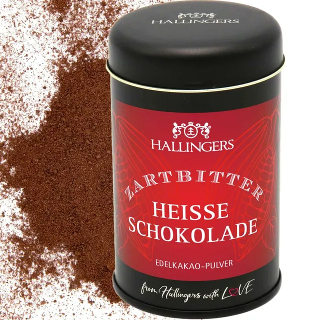 hallingers-zartbitter-trinkschokolade-pulver-130g-geschenkdose-kakao image 1