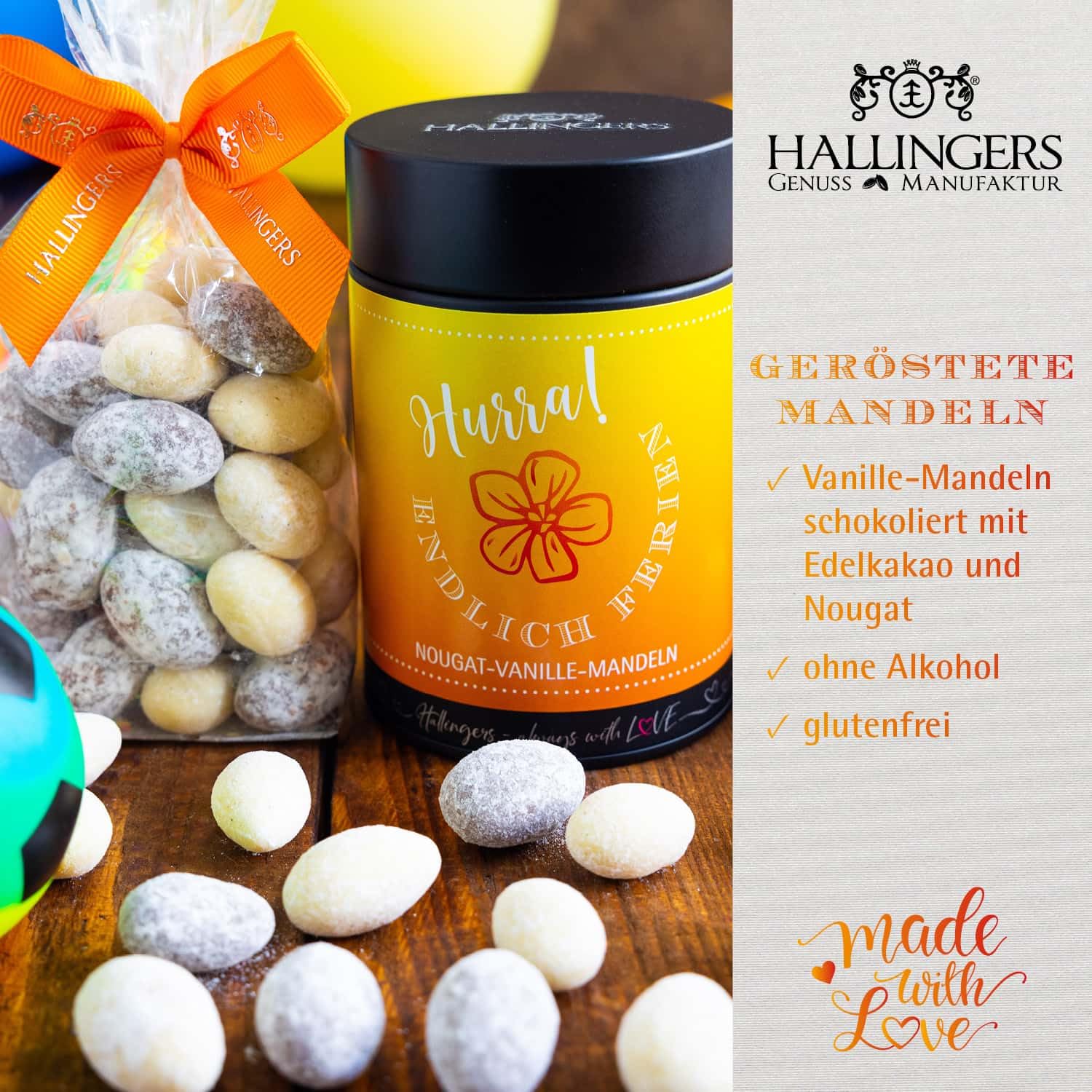 hallingers-schokolade-hurra-endlich-ferien-nougat-mandeln-150g image 2