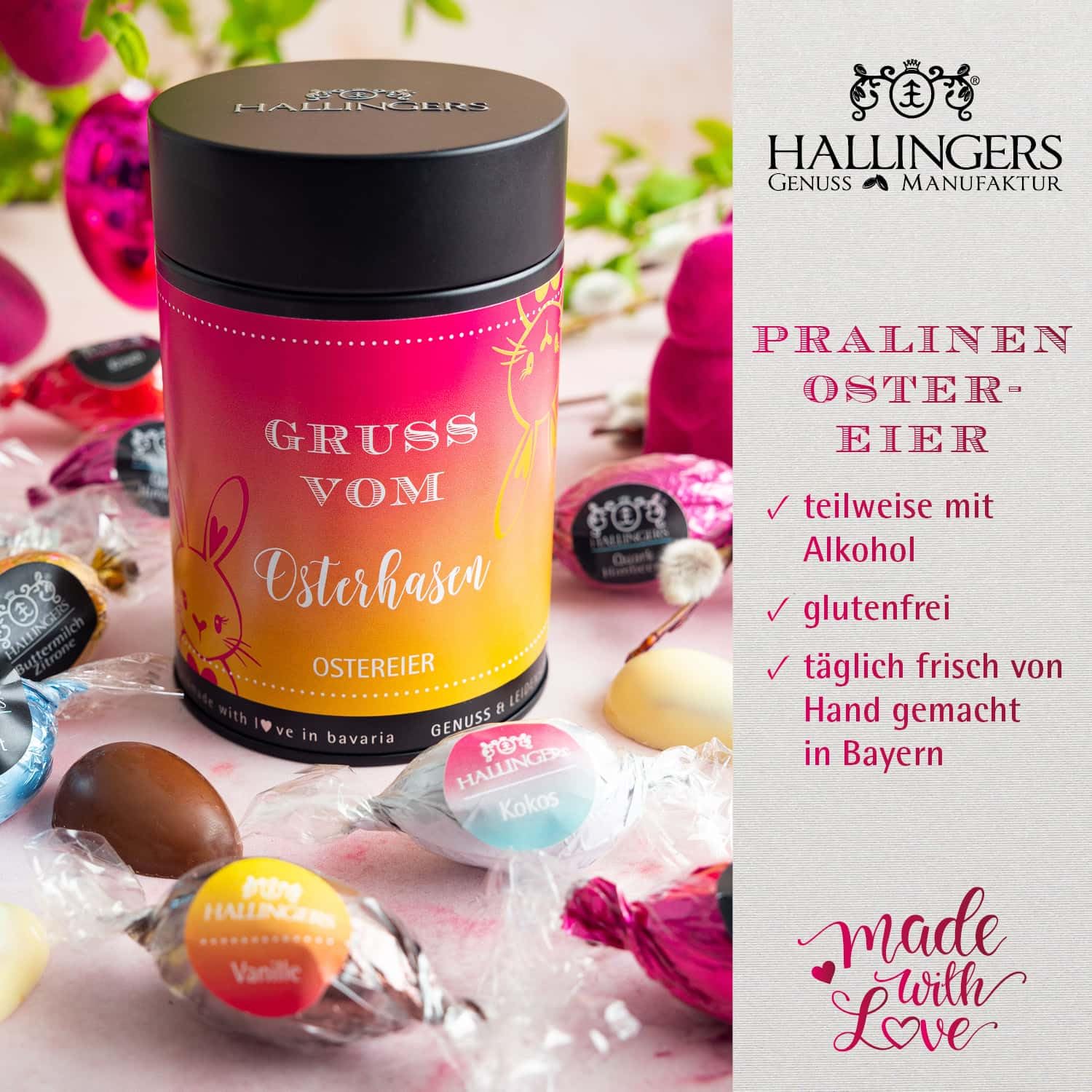 hallingers-pralinen-gru-vom-osterhasen-ostereier-dose-ohne-alkohol image 2
