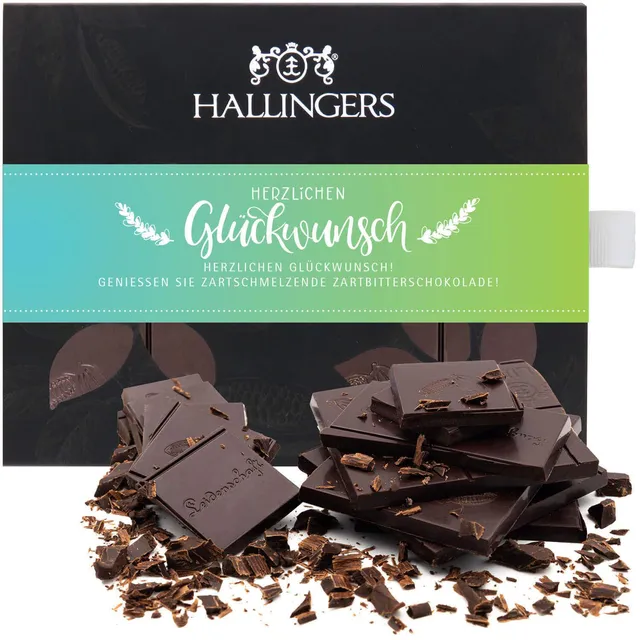 hallingers-schokolade-gl-ckwunsch-tafel-vegan-85-90g image 1