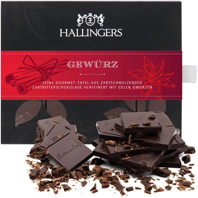 hallingers-gew-rz-vegane-zartbitter-schokolade-xmas-gew-rz-90g image 1