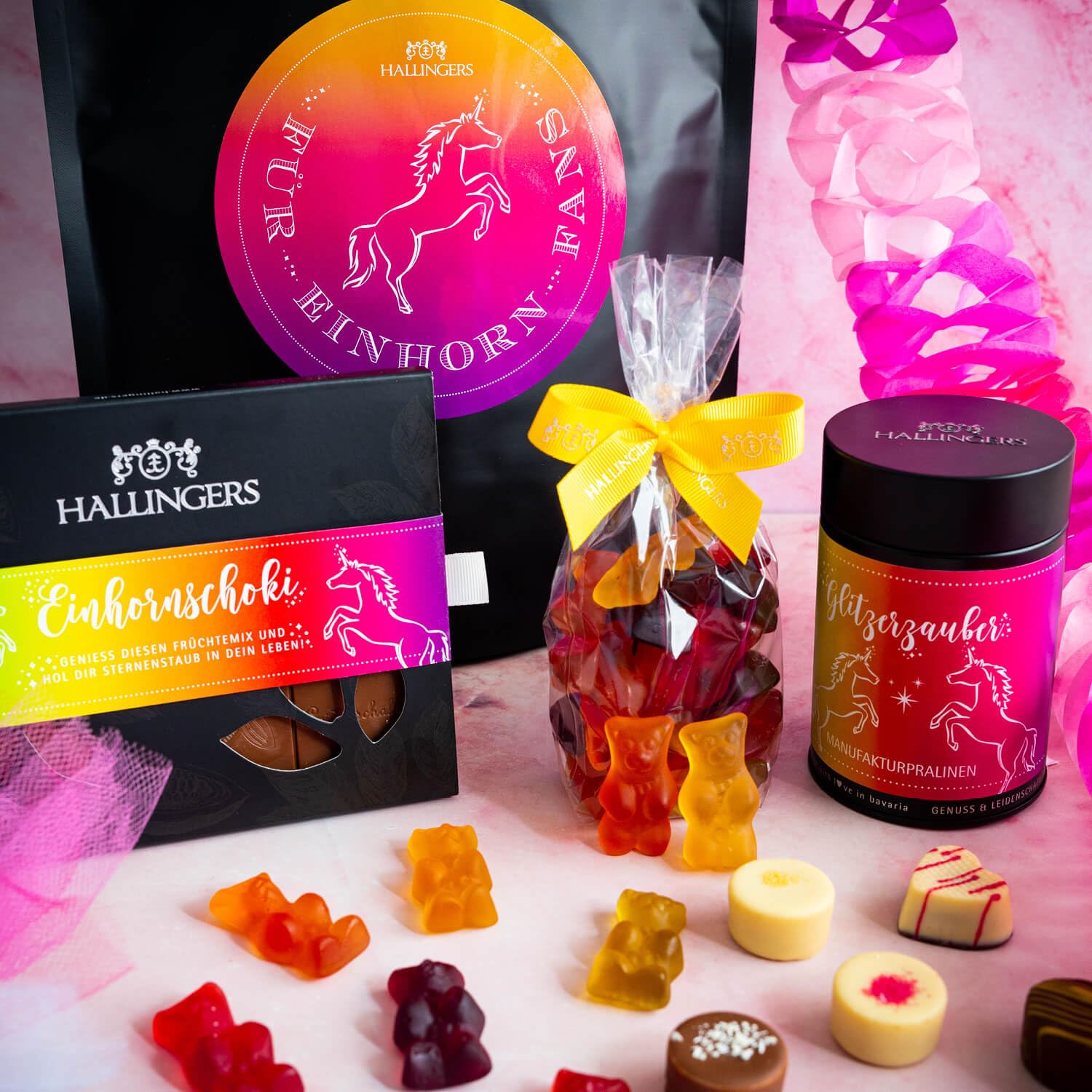 hallingers-einhorn-fans-geschenkset-wundert-te-pralinen image 2