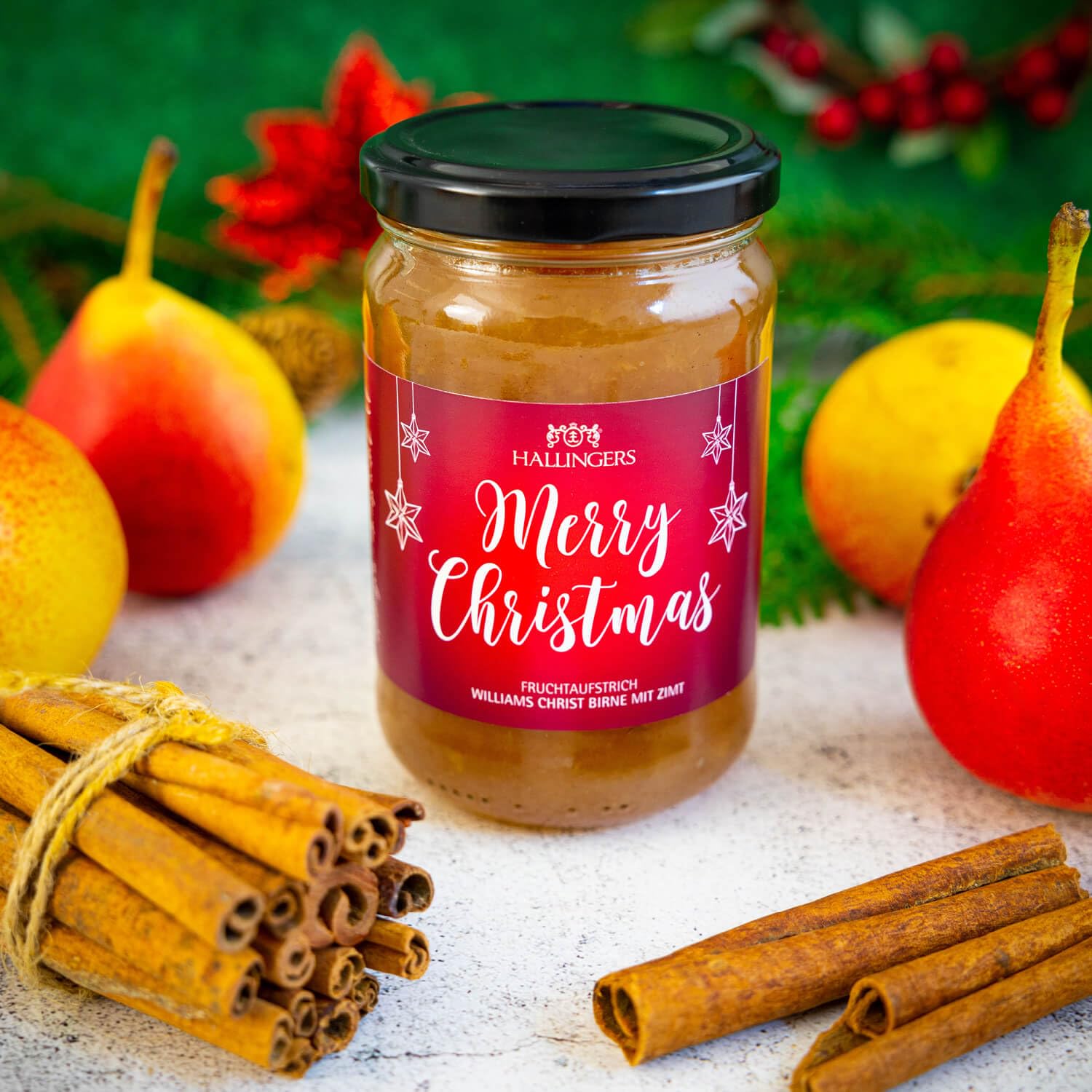 hallingers-merry-christmas-fruchtaufstrich-williams-birne-330g image 2
