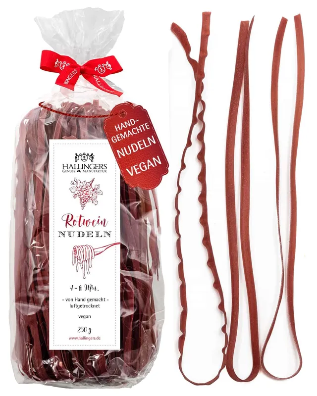 hallingers-rotwein-nudeln-vegane-pasta-hartweizen-250g-geschenk image 1