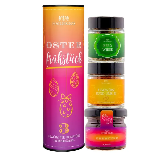 hallingers-geschenkesets-oster-fr-hst-ck-dose-3-minigl-ser-vegan image 1