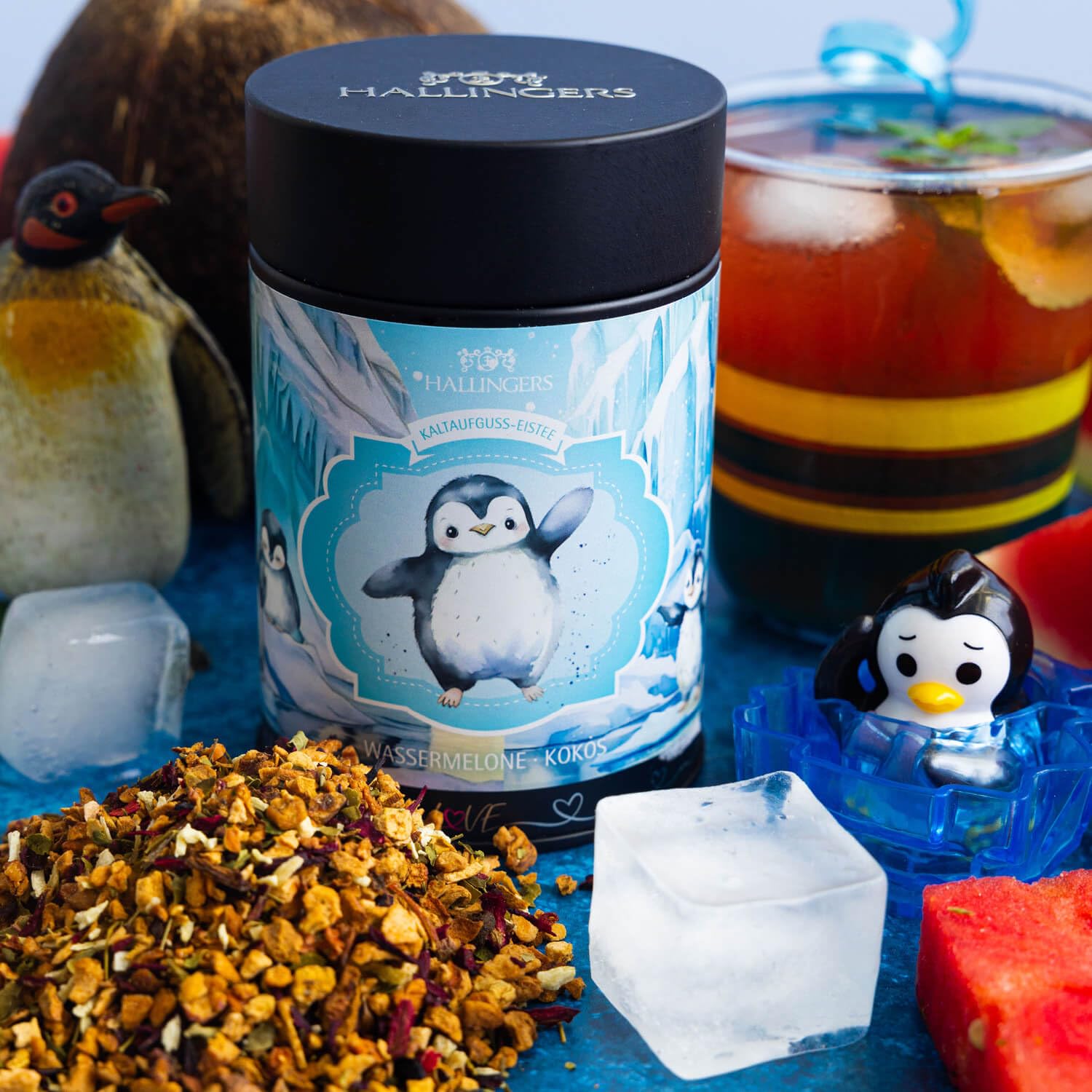 hallingers-tee-pinguin-eistee-cold-brew-dose-125g-erdbeer-kokos image 2