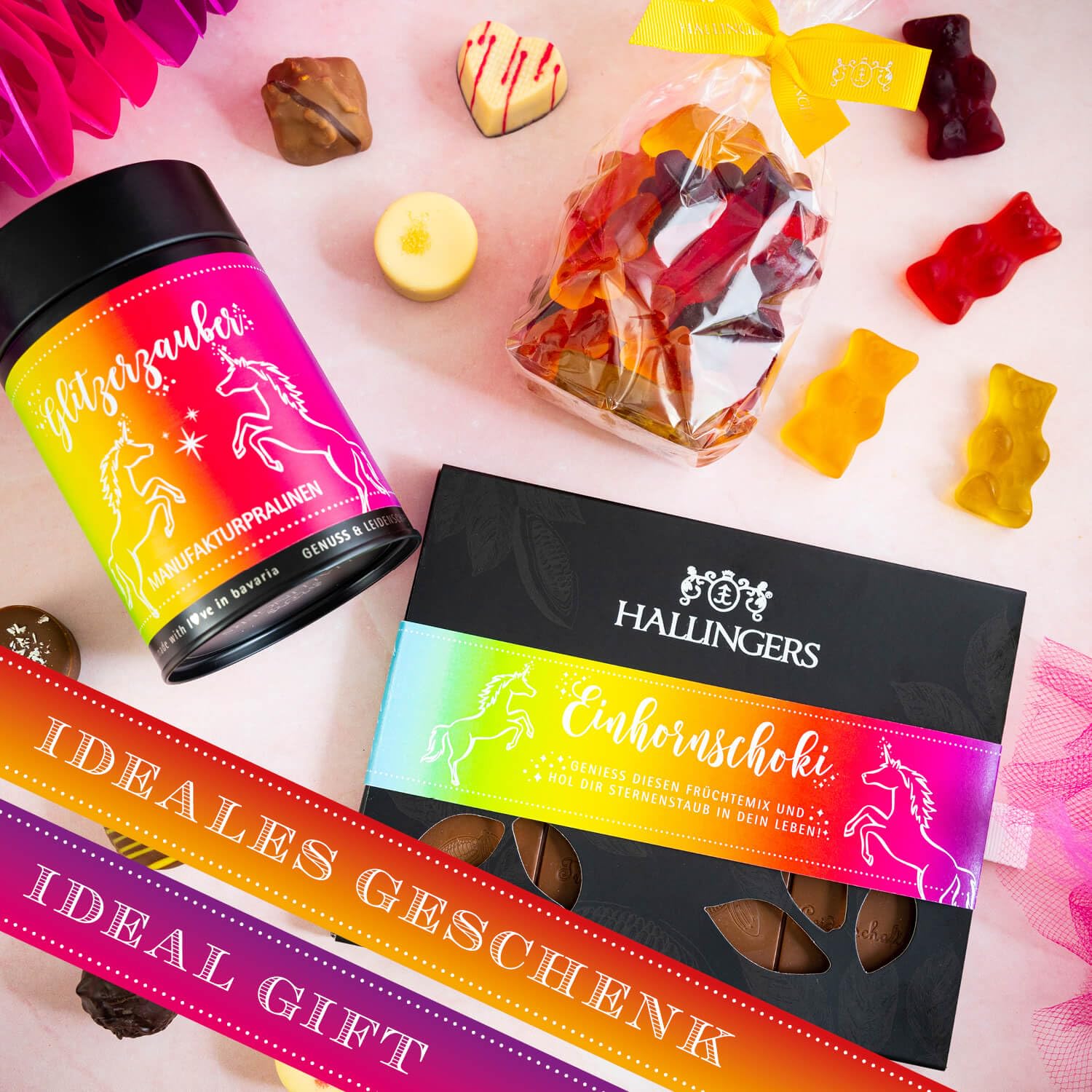 hallingers-einhorn-fans-geschenkset-wundert-te-pralinen image 4