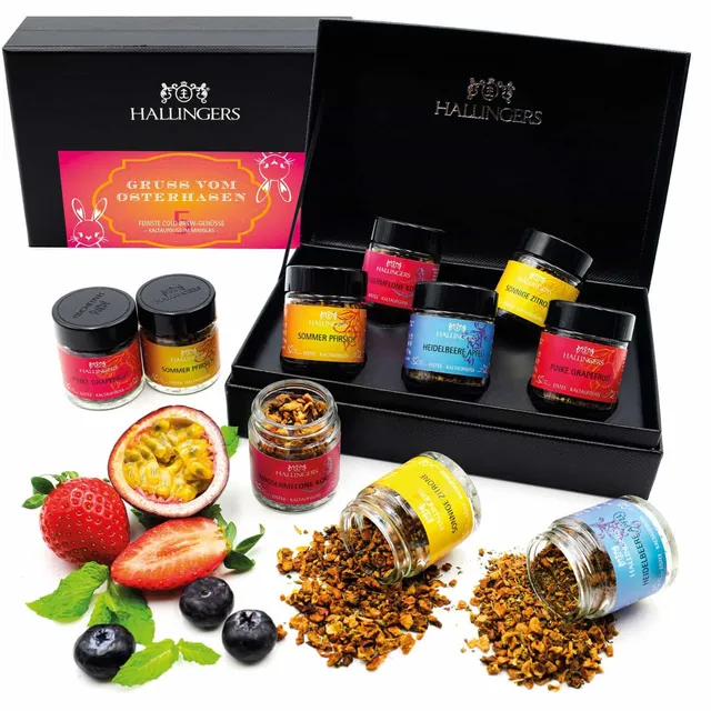 hallingers-tee-gru-vom-osterhasen-set-5-sorten-46g-box image 1