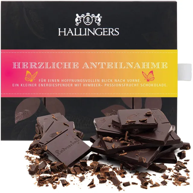 hallingers-schokolade-herzliche-anteilnahme-tafel-himbeer-maracuja-vegan image 1