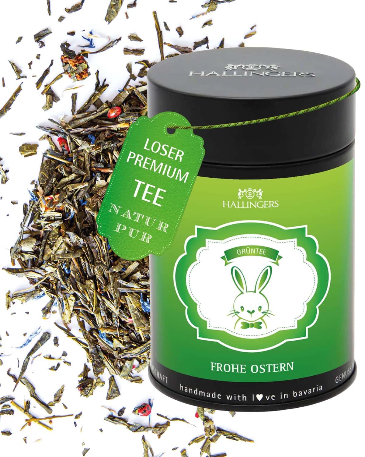 hallingers-tee-gr-ner-frohe-ostern-dose-80g-erdbeer-kornblume-lose image 1