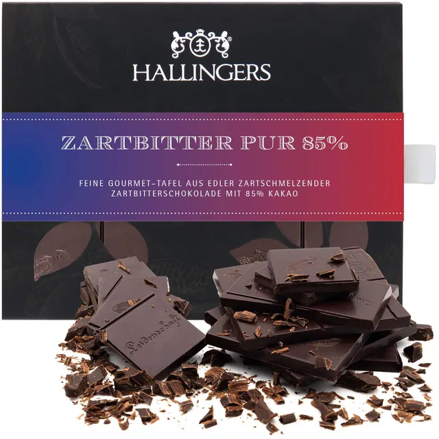 hallingers-schokolade-zartbitter-pur-85-tafel-vegan-geschenk image 1