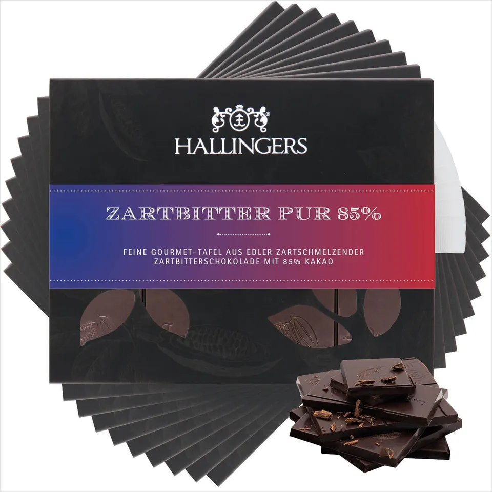hallingers-schokolade-zartbitter-pur-85-tafeln-10x-vegan image 1