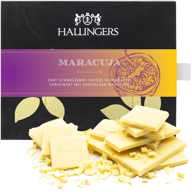 hallingers-wei-e-schokolade-maracuja-tafel-90g-geschenk image 1