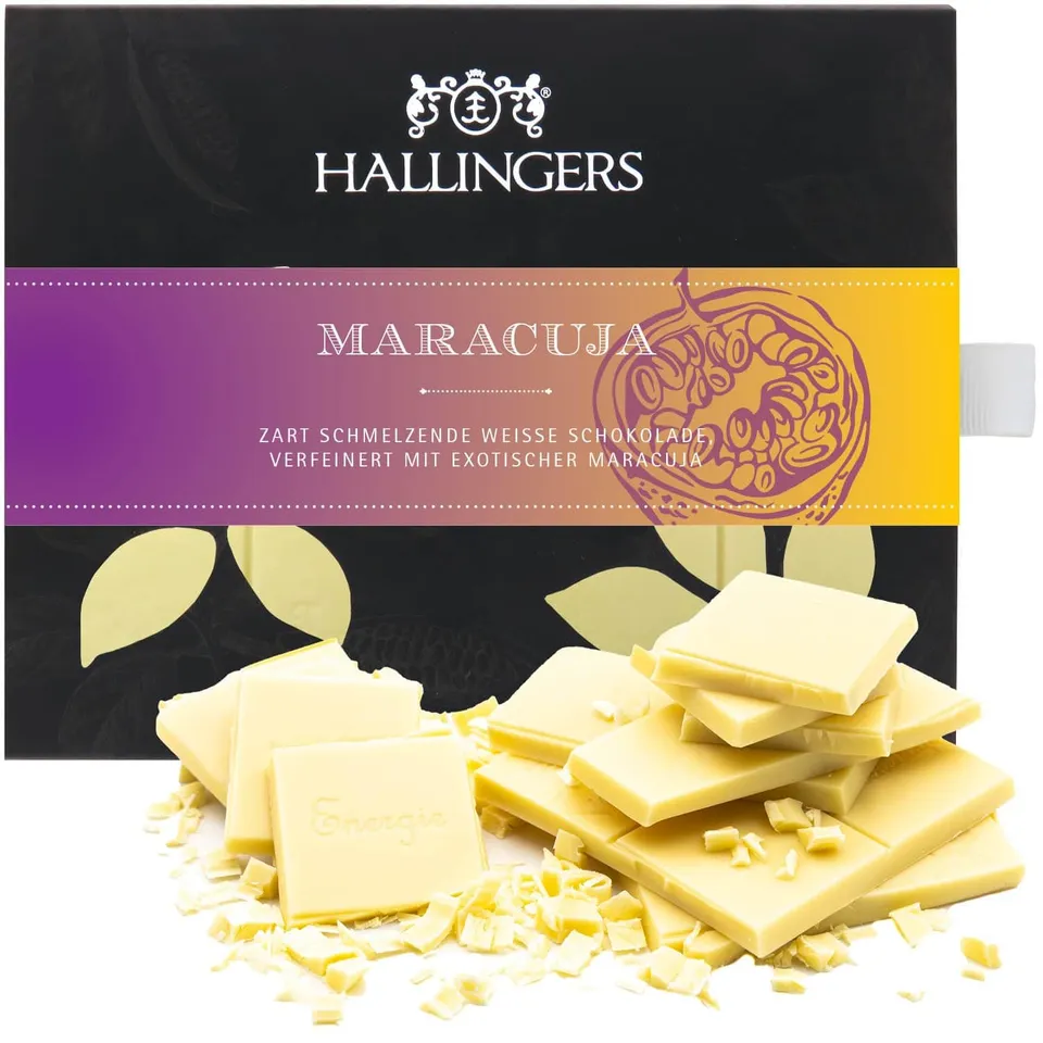 hallingers-wei-e-schokolade-maracuja-tafel-90g-geschenk image 1