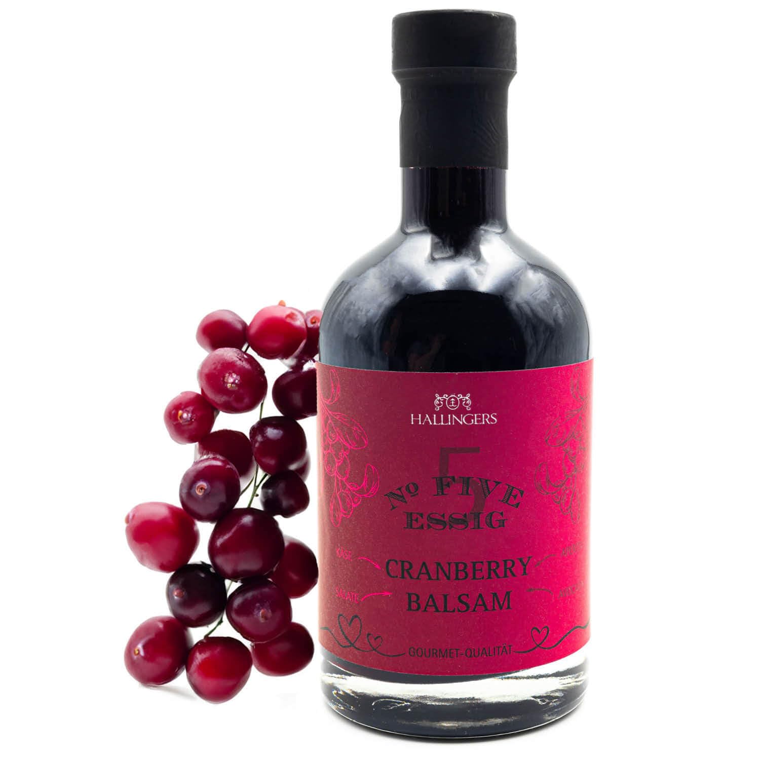 hallingers-no-5-cranberry-balsam-essig-350ml-geschenkflasche-mild image 1