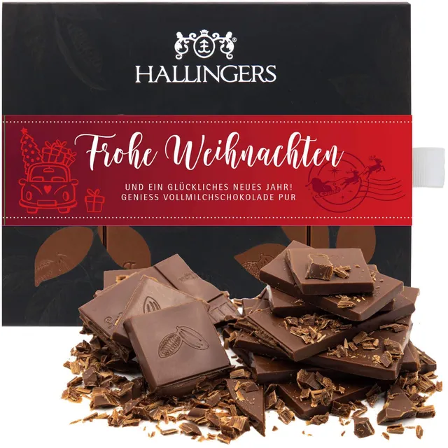hallingers-schokolade-frohe-weihnachten-tafel-90g-pur-vollmilch image 1